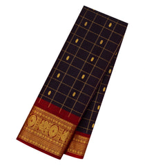 Black Handloom Gadwal Silk Cotton Saree With Checks & Buttas-GA0362