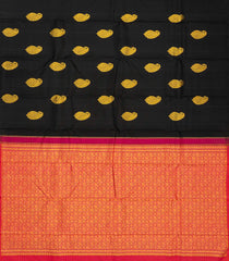 Black Handloom Kanchipuram Silk Saree With Mango Buttas