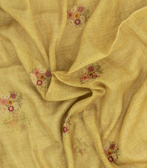 Beige Embroidered Linen Saree With Floral Motifs-LI0763