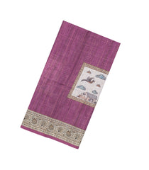 Lilac Printed Art Linen Saree With Zari Checks-BL6076