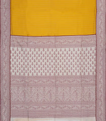 Yellow Printed Tussar Silk Saree With Stripes & Contrast Printed Border-TU3692