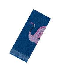 Blue Printed Synthetics Linen Saree With Zari Border-BL5325