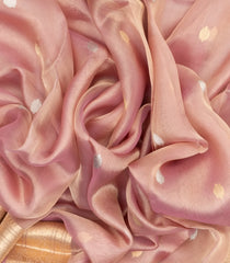 Dusty Pink Handloom Banarasi Tissue Saree With Floral Buttas-BE1381
