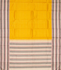 Mango Yellow Handloom Korvai Kanchipuram Silk Saree With Checks & Contrast Border-KA12699