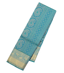 Cyan Handloom Kanchipuram Silk Saree With Meena Floral Motifs-KA14784