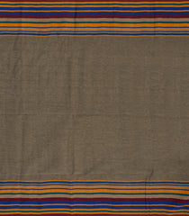 Dark Grey Handloom Bengal Cotton Saree With Stripes & Contrast Border-BG1174