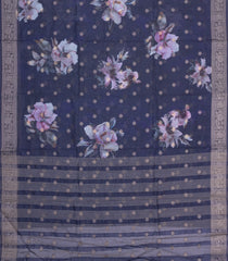 Dark Grey Printed Synthetic Dola Silk Saree With Zari Buttas & Border-SY0253