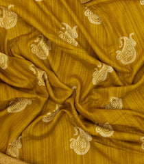Mustard Printed Synthetics Dola Zari Lining With Jacquard Zari Border-BL5184