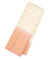 Cream Handloom Gadwal Silk Saree With Zari Checks & Buttas-GA0308