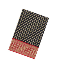 Black Printed Jaipur Cotton Saree With Floral Motifs & Contrast Border-JC1739