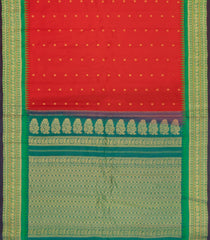 Red Handloom Gadwal Silk Saree With Buttas & Contrast Temple Border-GA0302