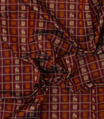 Maroon Handloom Silk Cotton Saree With Checks-SC4284