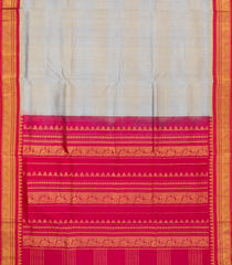 Grey Handloom Korvai Silk Cotton Saree With Checks & Contrast Border-SC3871