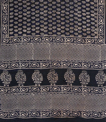 Black Pritned Jaipur Cotton Saree With Floral Motifs-JC1584