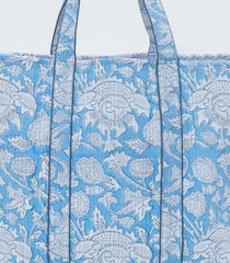 Light Blue Bagru Printed Handmade Cotton Quilted Tote Bag-ACS1031