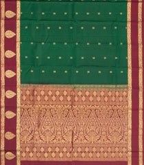 Dark Green Handloom Soft Silk Saree With Buttas & Contrast Border-SO4052