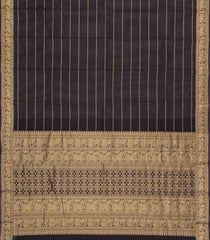 Black Handloom Kanchi Cotton Saree With Veldhari Stripes-KC1852