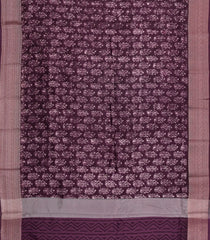 Burgundy Printed Chanderi Cotton Saree With Zari Border-CC1535