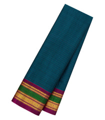 Teal Handloom Gadwal Silk Cotton Saree With Stripes-GA0423