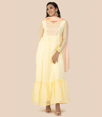 Yellow Embroidered Ethnic Dress  -Yellow