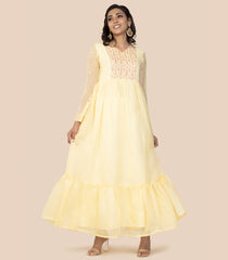 Yellow Embroidered Ethnic Dress  -Yellow