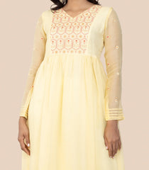 Yellow Embroidered Ethnic Dress  -Yellow