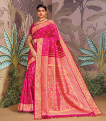 Pink Handloom Silk Saree With Aishwarya Pookal In Pallu