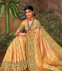 Gold Handloom Tissue Silk Saree With Floral Vine Motifs
