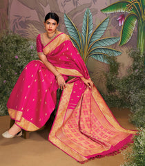 Pink Handloom Silk Saree With Aishwarya Pookal In Pallu