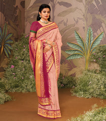 Peach Fuzz Handloom Natural Dyed Silk Saree With Muniya Buttas