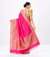 Hot Pink Handwoven Banarasi Silk Saree With Kamalam Motifs