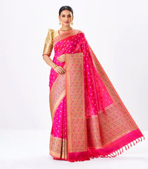 Hot Pink Handwoven Banarasi Silk Saree With Kamalam Motifs