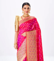 Hot Pink Handwoven Banarasi Silk Saree With Kamalam Motifs