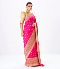 Hot Pink Handwoven Banarasi Silk Saree With Kamalam Motifs