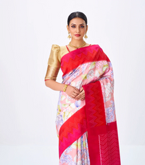 Baby Pink Handloom Silk Saree With Printed Flower Motifs