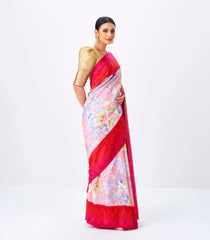 Baby Pink Handloom Silk Saree With Printed Flower Motifs