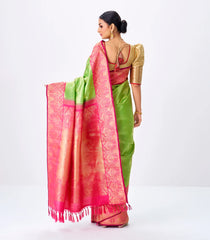 Cardamom Green Handloom Kanchipuram Korvai Silk Saree With Zari Stripes