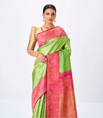 Cardamom Green Handloom Kanchipuram Korvai Silk Saree With Zari Stripes