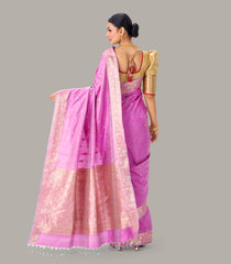 Lavender Handloom Banarasi Silk Saree With Floral Buttas & Zari Border