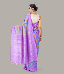 Lavender Handloom Kanchipuram Silk Saree With Multi Stripes