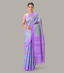 Lavender Handloom Kanchipuram Silk Saree With Multi Stripes