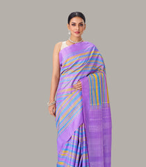 Lavender Handloom Kanchipuram Silk Saree With Multi Stripes