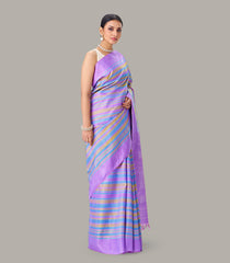 Lavender Handloom Kanchipuram Silk Saree With Multi Stripes