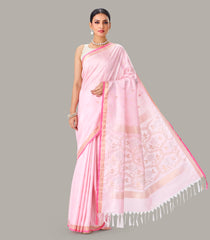 Baby Pink Handloom Uppada Silk Saree With Zari Buttas