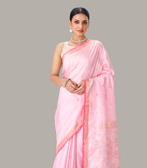 Baby Pink Handloom Uppada Silk Saree With Zari Buttas