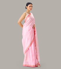 Baby Pink Handloom Uppada Silk Saree With Zari Buttas