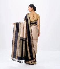 Taupe Handloom Kanchipuram Korvai Silk Saree With Zari Buttas