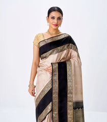 Taupe Handloom Kanchipuram Korvai Silk Saree With Zari Buttas