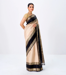 Taupe Handloom Kanchipuram Korvai Silk Saree With Zari Buttas