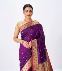 Magenta Handwoven Banarasi Silk Saree With Flower Motifs